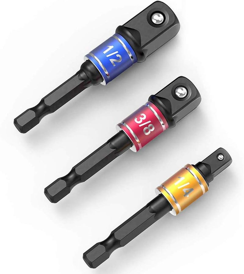 CIGOTU Socket Adapter Extension Set, 1/4, 3/8, 1/2 Inch Hex Shank, Impact Grade, Power Drill to Socket Converter, 3-Piece (Black) - Image 1